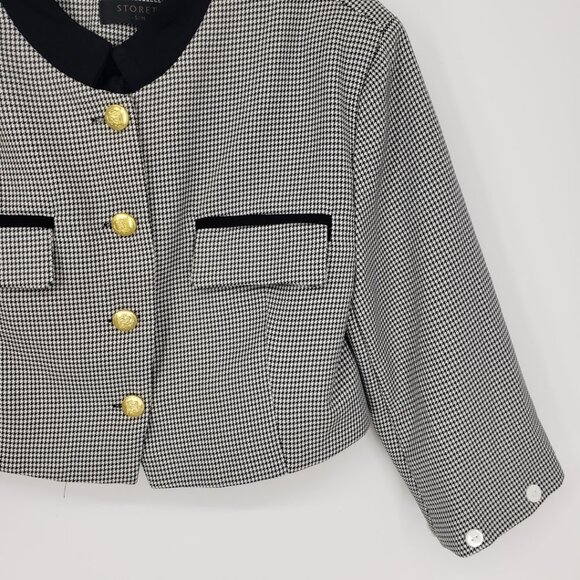 Storets Cropped Houndstooth Plaid Blazer Jacket S Womens Button Up Black White - Picture 5 of 9